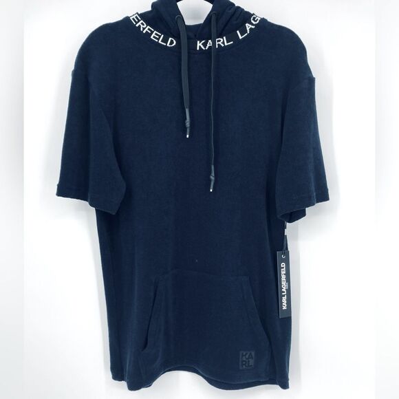 NWT Karl Lagerfeld Paris French Terry Navy Blue Hoodie M - Picture 4 of 8